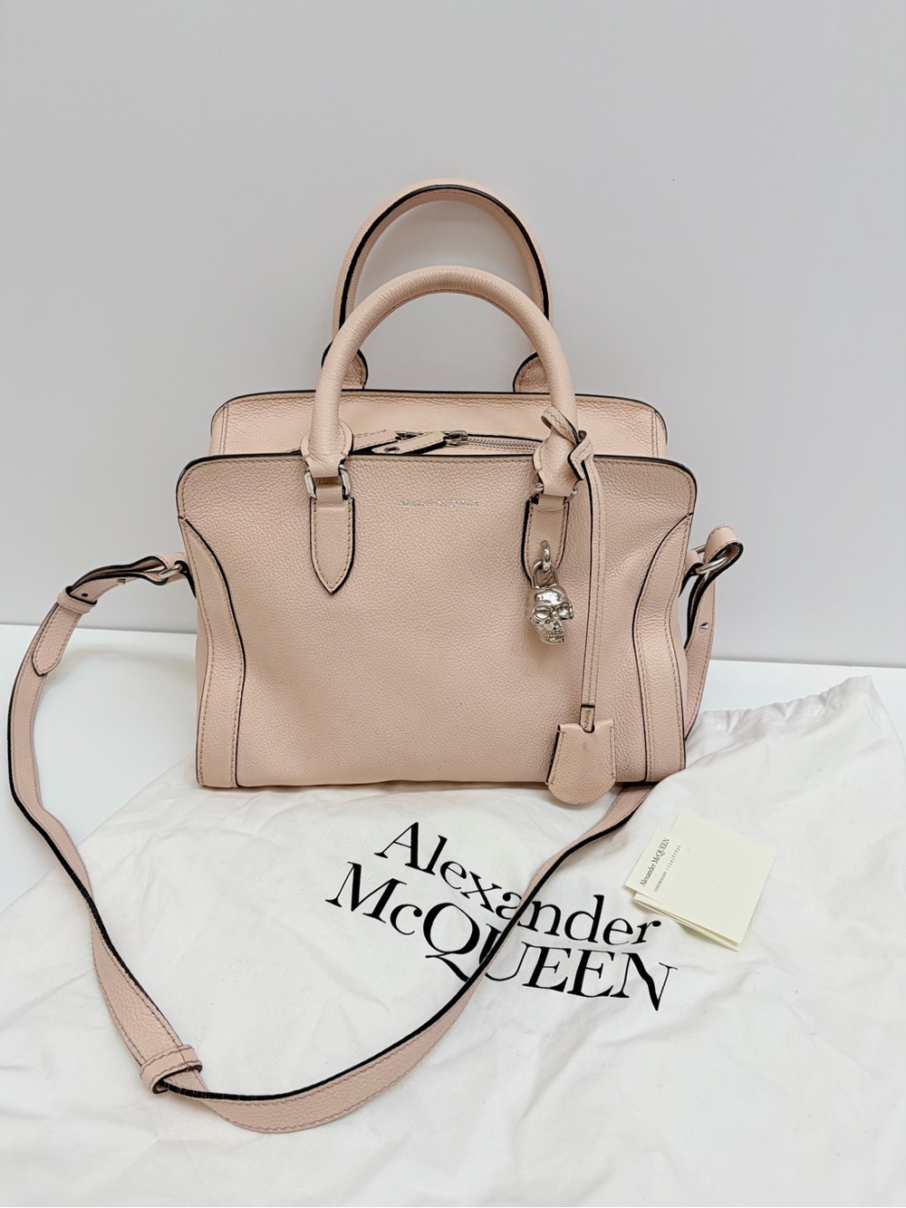 Alexander McQueen Blush Pink Leather Skull Padlock Zip Satchel